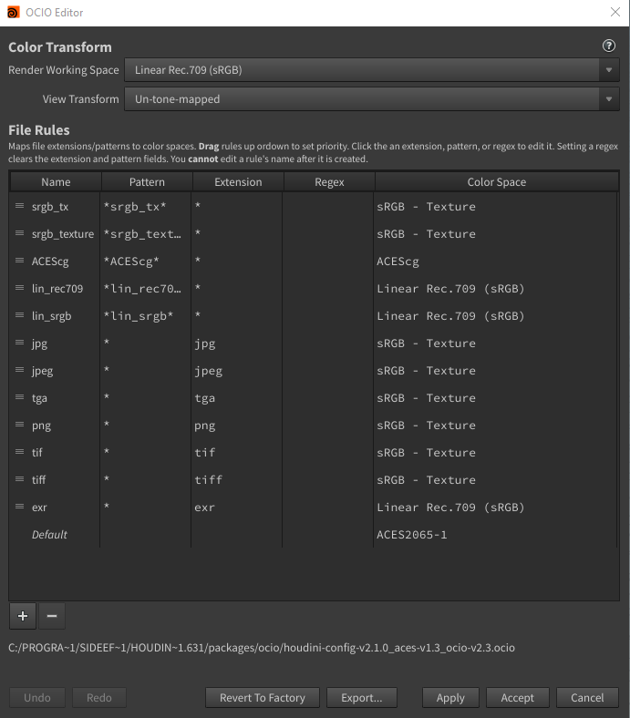 OCIO Settings dialog
