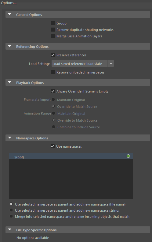 Maya Import options — Preserve references