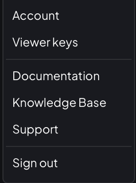Account dropdown showing Settings option